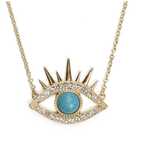 Golden Turquoise Diamante Style Eye Necklace