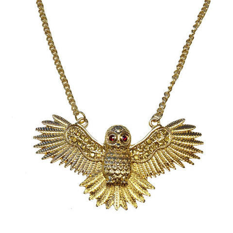 Gold Tone Chunky Chain Owl Longline Necklace