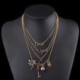 Whimsical Once Upon A Time Fairytale Multi-Strand Golden Charms Necklace