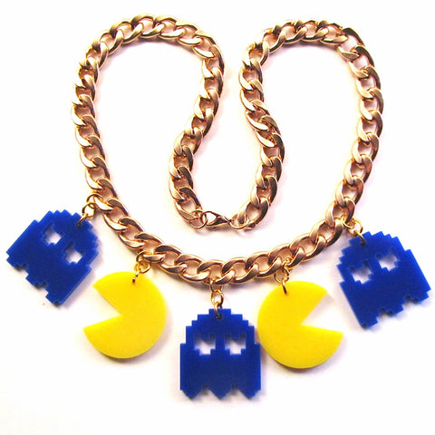 Pac Man and Ghosts style Chunky Chain Gold Necklace
