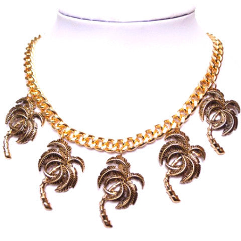 Gold Palm Trees Statement Chain Necklace