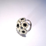 Pretty Faux Pearl and Sapphire Silver Tone Flower Ring