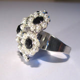 Pretty Faux Pearl and Sapphire Silver Tone Flower Ring
