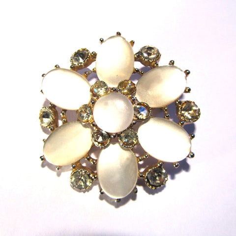 Silver and White Pearlised Flower Effect Large Brooch