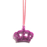 Gorgeous Pink Glitter Crown Acrylic Necklace