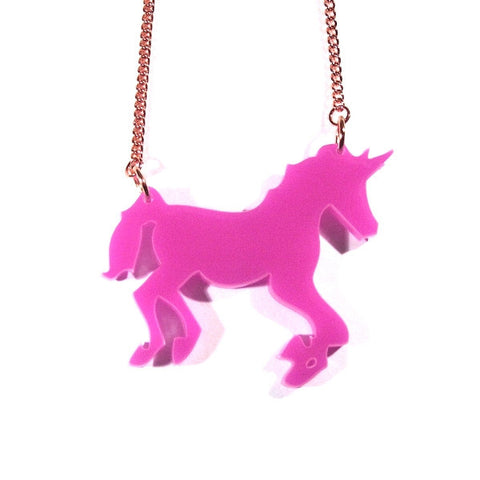 Hot Pink Unicorn Acrylic Pendant Necklace