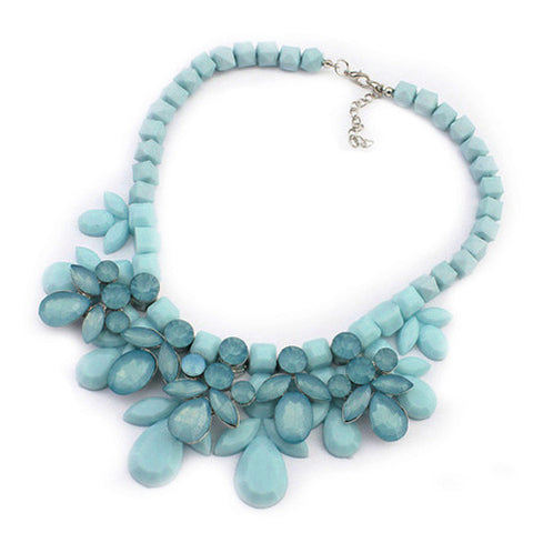 Fabulous Plastic Acrylic Bead and Gems Colourful Necklace (BLUE)