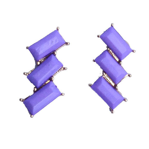 Purple Tiered Faux Baguette Gems Stud Earrings