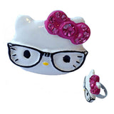 White Hello Kitty Face Stone Set Metal Ring