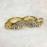 Gold Tone Diamante Moustache Double Finger Ring