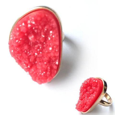 Gold Tone Red Stone Druzy Style Ring