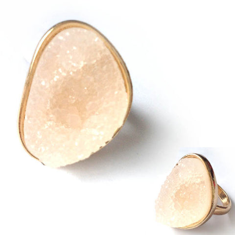 Gold Tone White Stone Druzy Style Ring