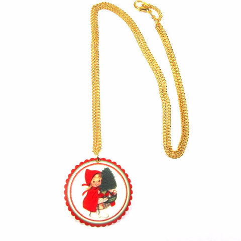 Vintage Style Young Girl Pretty Scalloped Christmas Pendant