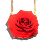Gorgeous Large Red Rose Print Acrylic Necklace
