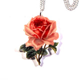 Pretty Pink Rose Print Acrylic Pendant Necklace