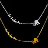 Golden Santa Sleigh Reindeer Stainless Steel Necklace