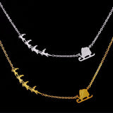 Silvery Santa Sleigh Reindeer Stainless Steel Necklace