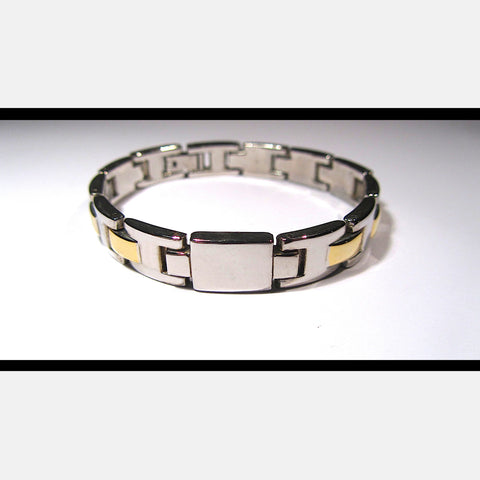 Glossy Silver and Gold Tone Links Hinged Bracelet
