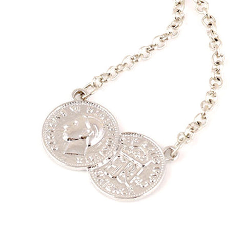 Silver Tone Double Coin Necklace