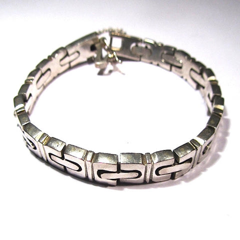 Stamped Solid Mexican Silver Interlocking Bracelet