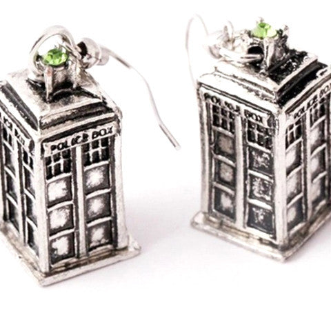 Doctor Who TARDIS Style Silver Drop Earrings