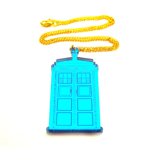 Doctor Who TARDIS Shaped Blue Mirror Acrylic Pendant