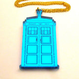 Doctor Who TARDIS Shaped Blue Mirror Acrylic Pendant