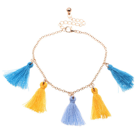 Blue & Golden Orange Colour Summer Fun Funky Tassel Anklet