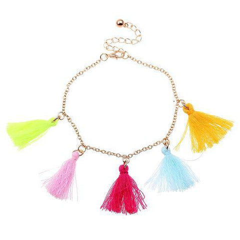 Bright Multi Colour Summer Fun Funky Tassel Anklet