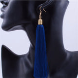 Large Funky String Tassel Statement Drop Earrings – Light Blue