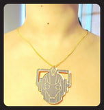 Large Silver Mirror Doctor Who Style Cyberman Pendant Necklace