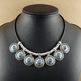 Cool Silver Turquoise Discs Rock Chic Necklace